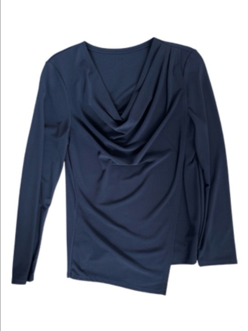 Draped Neck Long Sleeve Top - Navy